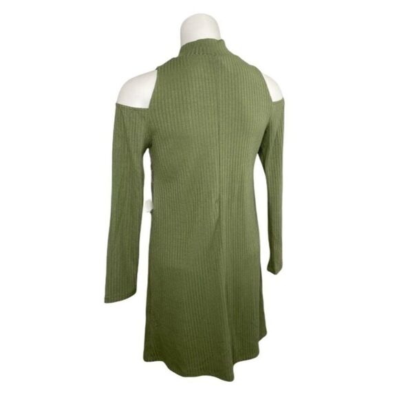 DESIGN LAB Solid Olive Green Cold Shoulder Ribbed Dress Sz Small NEW - Picture 3 of 7